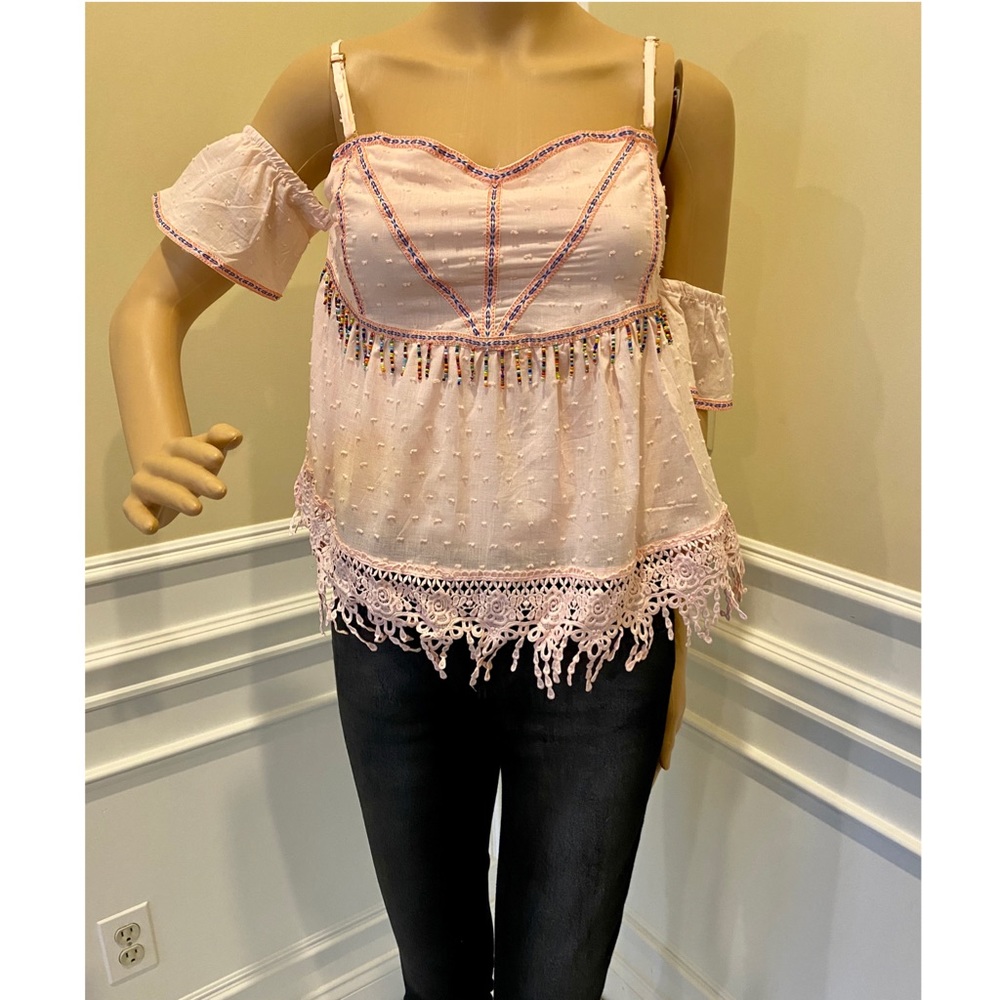 Dygarni off shoulder lace trim top pink S - Picture 6 of 7